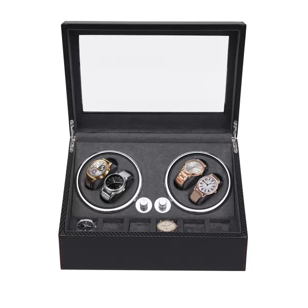 Automatický natahovač hodinek pro 4+6 stopky Tichý motor PU pouzdro pro vitrínu hodinek Automatický natahovač hodinek pro 4+6 stopky Tichý motor PU pouzdro pro vitrínu hodinek