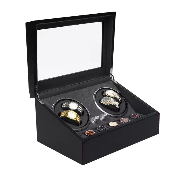 Automatický natahovač hodinek pro 4+6 stopky Tichý motor PU pouzdro pro vitrínu hodinek Automatický natahovač hodinek pro 4+6 stopky Tichý motor PU pouzdro pro vitrínu hodinek