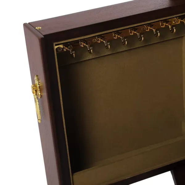 Velká 5patrová dřevěná šperkovnice s 5 zásuvkami, 2 skládacími skříňkami a zrcadlem – 46 x 24 x 25 cm – hnědá