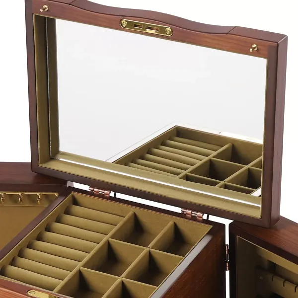 Velká 5patrová dřevěná šperkovnice s 5 zásuvkami, 2 skládacími skříňkami a zrcadlem – 46 x 24 x 25 cm – hnědá