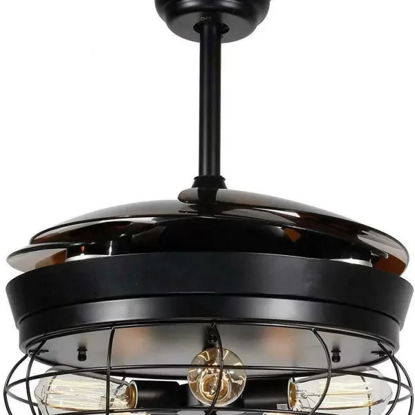 Retro kovový stropní ventilátor se 4 zatahovacími lopatkami se světlem a dálkovým ovládáním – moderní tichý a malý lopatky – 108 cm