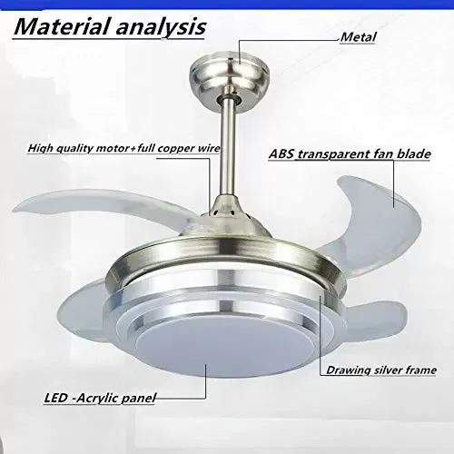 42" stropní ventilátor s osvětlením a dálkovým ovládáním 42" křišťálový stropní ventilátor, světelný lustr, zatahovací lopatka s dálkovým ovládáním 36W
