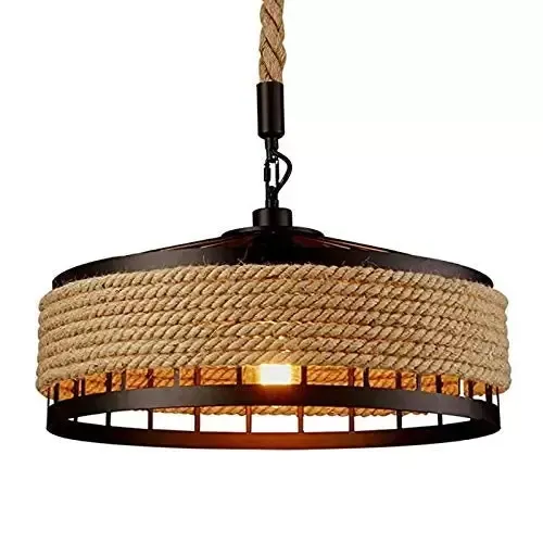 Vintage závěsné svítidlo z konopného lana E27 - industriální retro styl