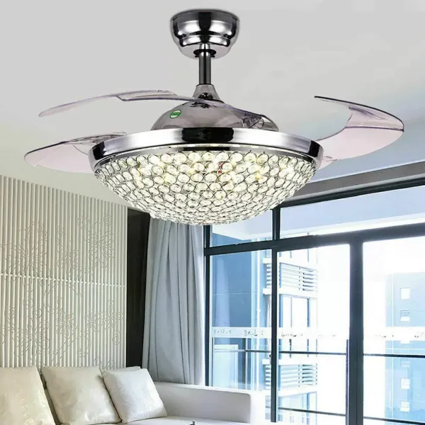 Luxusní křišťálový stropní ventilátor s osvětlením, ventilační lampou, nízkou hlučností, 40W moderní lustr s dálkovým ovládáním