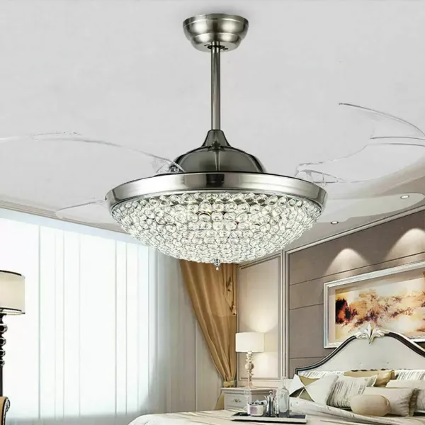Luxusní křišťálový stropní ventilátor s osvětlením, ventilační lampou, nízkou hlučností, 40W moderní lustr s dálkovým ovládáním