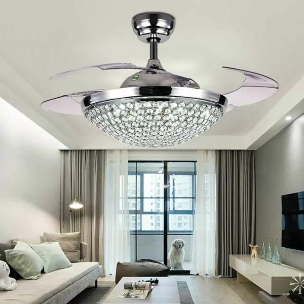 Luxusní křišťálový stropní ventilátor s osvětlením, ventilační lampou, nízkou hlučností, 40W moderní lustr s dálkovým ovládáním