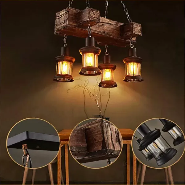 Retro závěsné svítidlo černé sklo černé železo nastavitelné Höh Vintage dřevěné závěsné