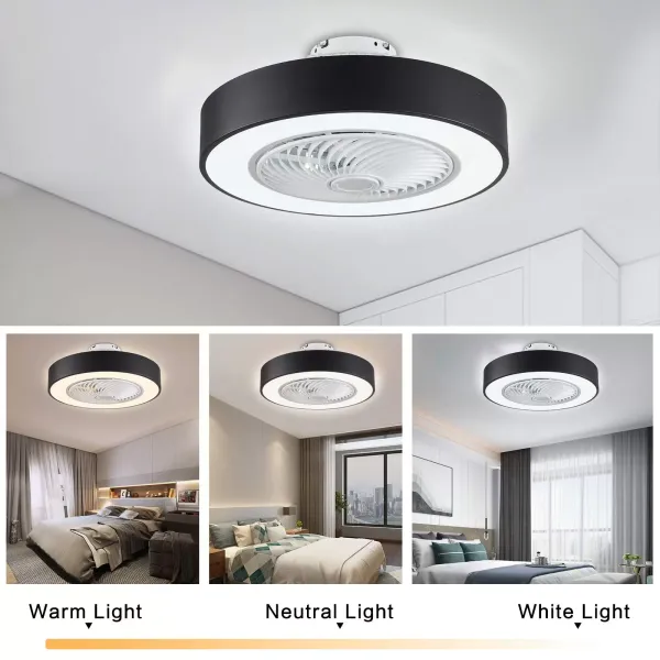LED stropní ventilátor se světlem a dálkovým ovládáním, 22palcový, stmívatelná rychlost větru a teplota barev