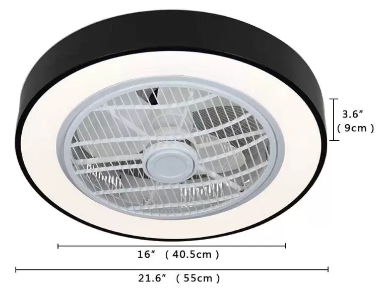 LED stropní ventilátor se světlem a dálkovým ovládáním, 22palcový, stmívatelná rychlost větru a teplota barev
