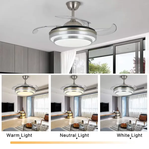 36" stropní ventilátor s osvětlením Neviditelné dálkové ovládání Ventilátor se 4 zatahovacími lopatkami pro jídelnu