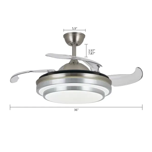 36" stropní ventilátor s osvětlením Neviditelné dálkové ovládání Ventilátor se 4 zatahovacími lopatkami pro jídelnu