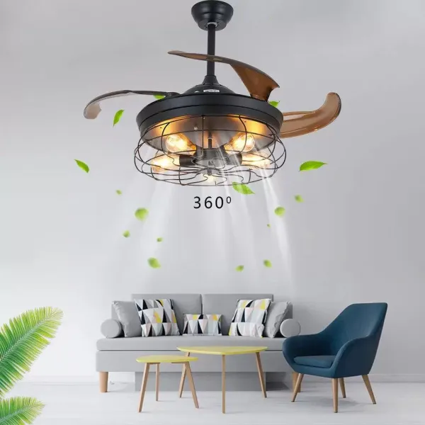 36palcový stropní ventilátor 40W průmyslový ventilátor s LED osvětlením Stropní světlo stmívatelné Moderní stropní svítidlo Světlo stropního ventilátoru Dálkové ovládání Klecový lustr