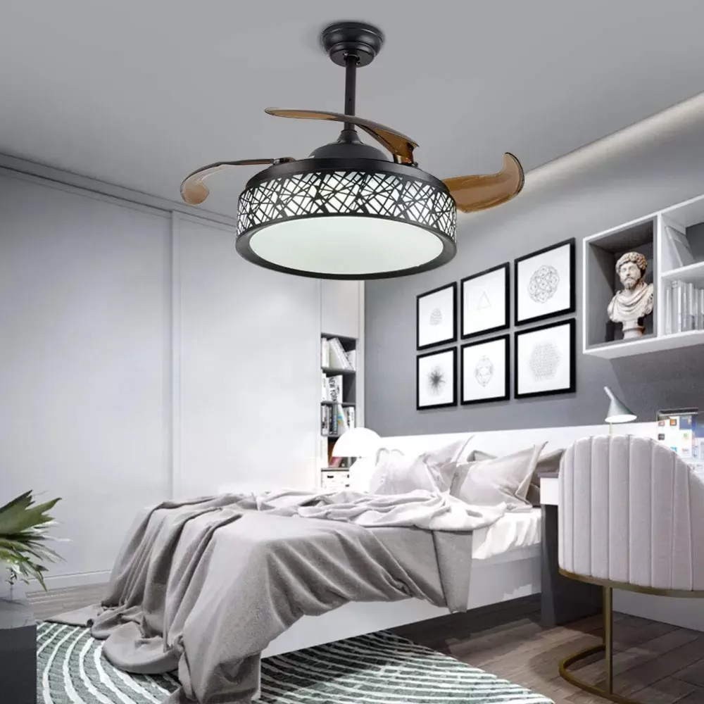 42" moderní LED stropní ventilátor - stmívatelný - 4 lopatky - s dálkovým ovládáním