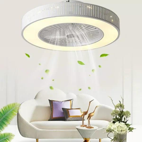 Stropní ventilátor s LED osvětlením 220V Dálkové ovládání s nastavitelnou rychlostí větru 32W Moderní lampa pro kancelář v ložnici (dutá)