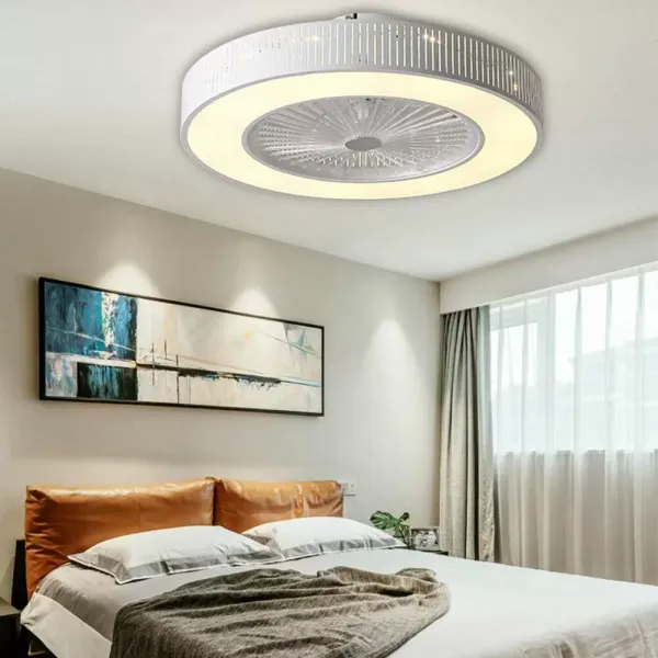 Stropní ventilátor s LED osvětlením 220V Dálkové ovládání s nastavitelnou rychlostí větru 32W Moderní lampa pro kancelář v ložnici (dutá)