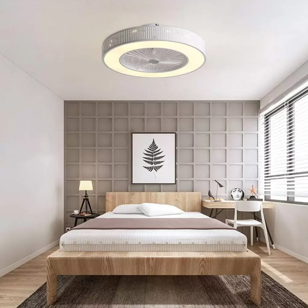 Stropní ventilátor s LED osvětlením 220V Dálkové ovládání s nastavitelnou rychlostí větru 32W Moderní lampa pro kancelář v ložnici (dutá)