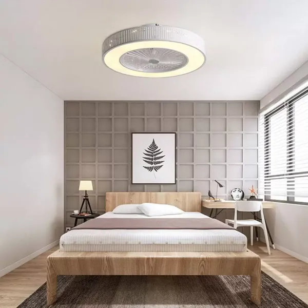 Stropní ventilátor s LED osvětlením 220V Dálkové ovládání s nastavitelnou rychlostí větru 32W Moderní lampa pro kancelář v ložnici (dutá)