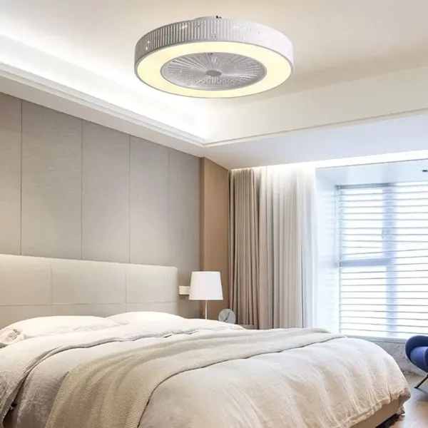 Stropní ventilátor s LED osvětlením 220V Dálkové ovládání s nastavitelnou rychlostí větru 32W Moderní lampa pro kancelář v ložnici (dutá)