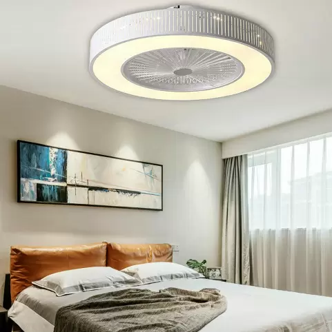 Stropní ventilátor s LED osvětlením 220V Dálkové ovládání s nastavitelnou rychlostí větru 32W Moderní lampa pro kancelář v ložnici (dutá)