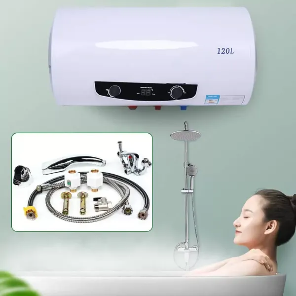 Horizontální elektrický ohřívač vody 120 l 2000 W se sprchou