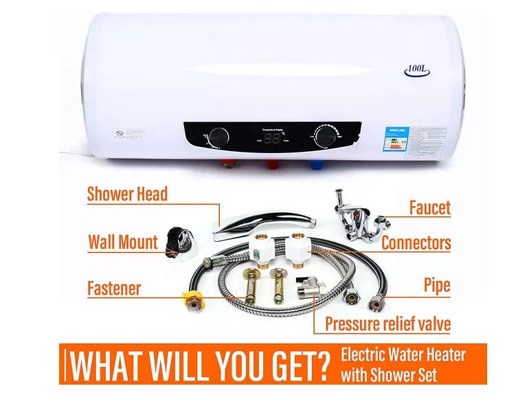Horizontální elektrický ohřívač vody 120 l 2000 W se sprchou