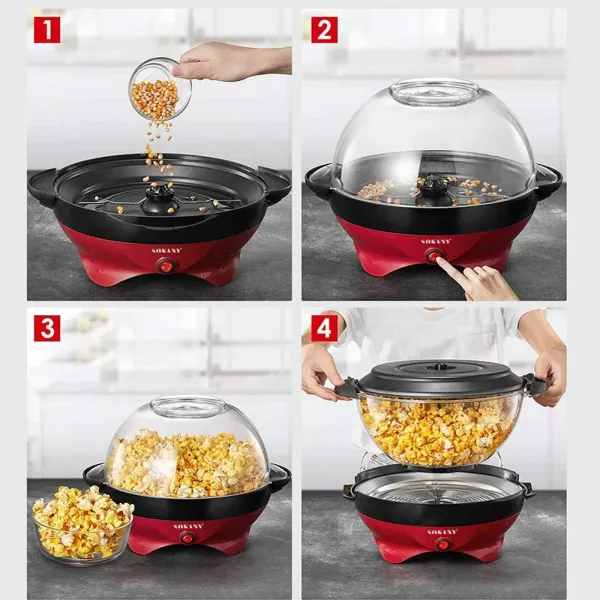 5litrový výrobník popcornu pro domácnost - Vyjímatelná tryskací deska s nepřilnavým povrchem - Snadné čištění.