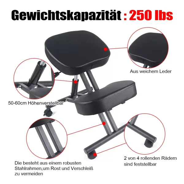Pneumatická ergonomická klekací židle Nastavitelná korekce držení těla Stolička na kolenou Ergonomická klekačka Výškově nastavitelná stolička klekačka s kolečky