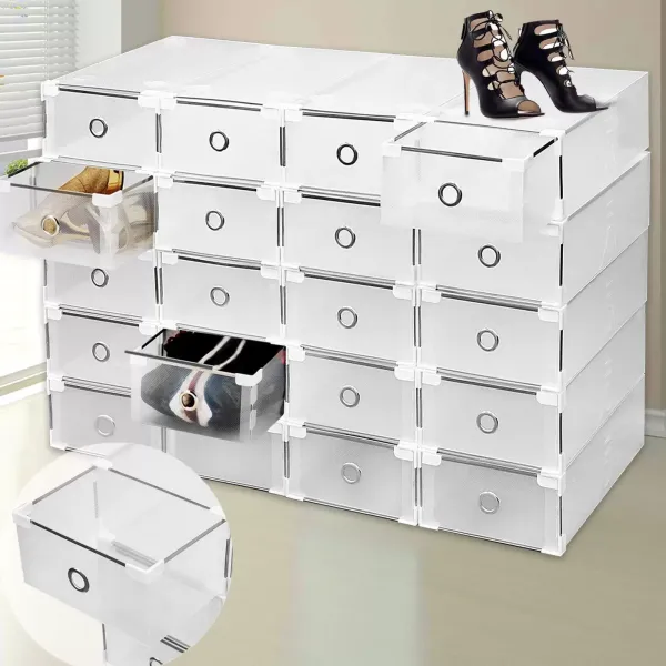 20X plastové úložné boxy na boty Skládací a stohovatelný odolný organizér zásuvek