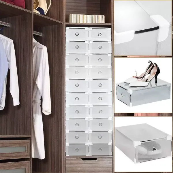20X plastové úložné boxy na boty Skládací a stohovatelný odolný organizér zásuvek 20X plastové úložné boxy na boty Skládací a stohovatelný odolný organizér zásuvek