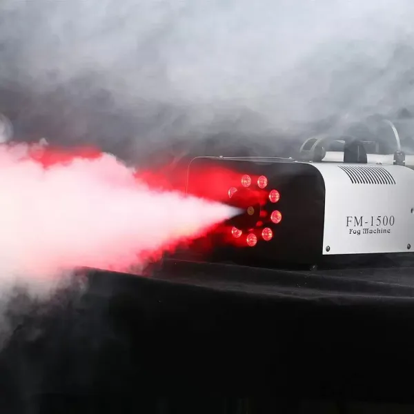 DMX Smoke Machine, 1500 W, 2 L, 9 x 3 W, 3 v 1, RGB LED, osvětlení scény, kouř, s dálkovým ovládáním