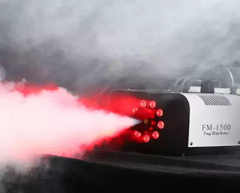 DMX Smoke Machine, 1500 W, 2 L, 9 x 3 W, 3 v 1, RGB LED, osvětlení scény, kouř, s dálkovým ovládáním
