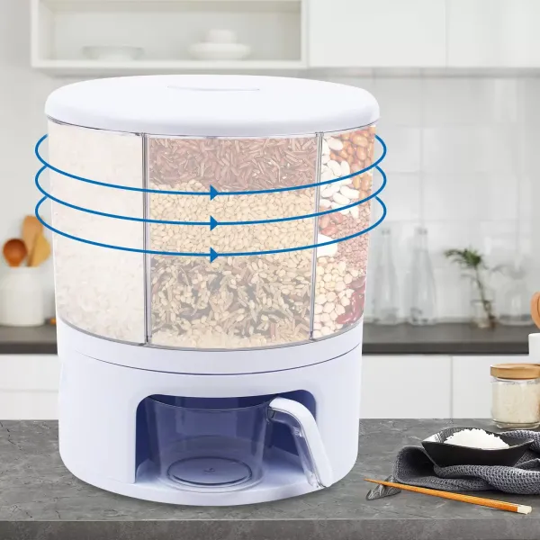 Kuchyňský zásobník na cereálie otočný o 360°, Zásobník na cereálie s odměrkou, Zásobník na cereálie, Kapacita 11kg/24lbs