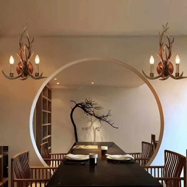 Rustikální nástěnná lampa z parohu Jelení roh 2 světla Kreativní osobnost 38 cm-50 cm 2 žárovky v ceně Nástěnné svítidlo z jelení paroh E14 nástěnné svítidlo