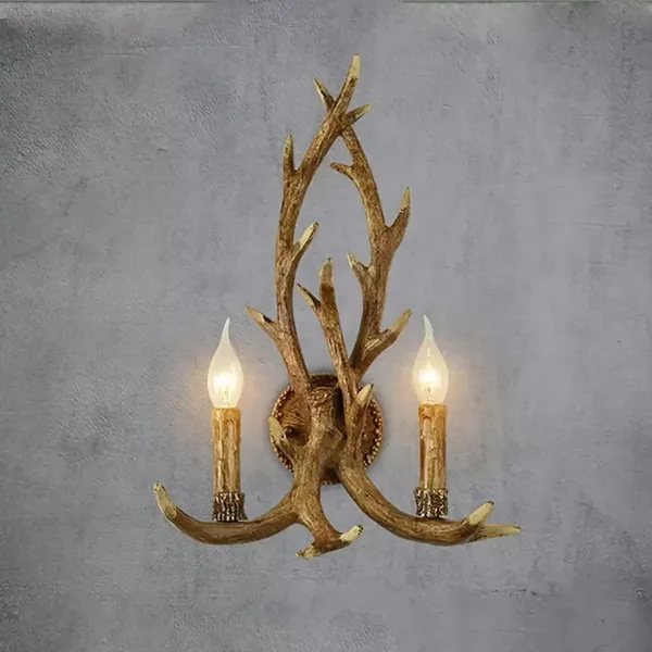Rustikální nástěnná lampa z parohu Jelení roh 2 světla Kreativní osobnost 38 cm-50 cm 2 žárovky v ceně Nástěnné svítidlo z jelení paroh E14 nástěnné svítidlo