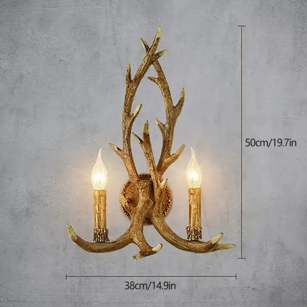 Rustikální nástěnná lampa z parohu Jelení roh 2 světla Kreativní osobnost 38 cm-50 cm 2 žárovky v ceně Nástěnné svítidlo z jelení paroh E14 nástěnné svítidlo