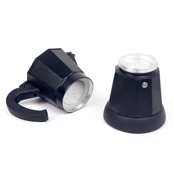 Elektrický espresso kávovar Moka kávovar Černý hliníkový espresso kávovar 6 šálků 300 ml Elektrický espresso kávovar Moka kávovar Černý hliníkový espresso kávovar 6 šálků 300 ml