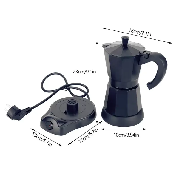 Elektrický espresso kávovar Moka kávovar Černý hliníkový espresso kávovar 6 šálků 300 ml Elektrický espresso kávovar Moka kávovar Černý hliníkový espresso kávovar 6 šálků 300 ml