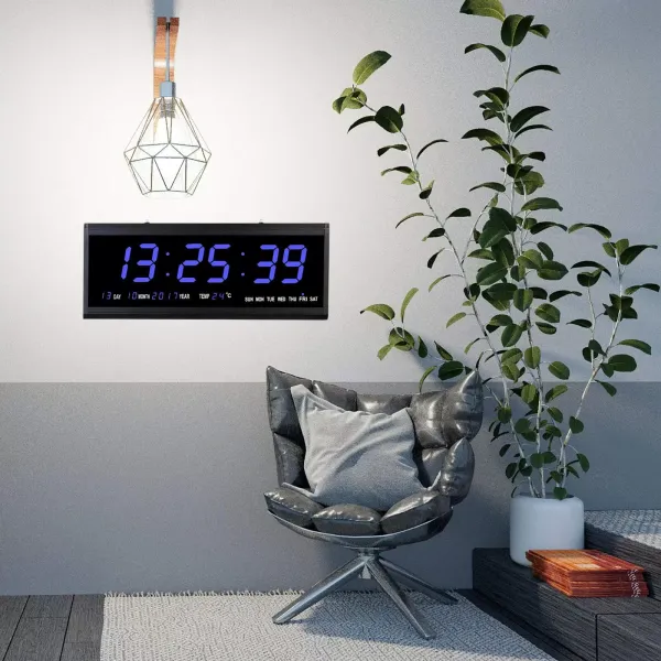LED digitální nástěnné hodiny s ukazatelem data a teploty - 480 x 190 x 30 mm