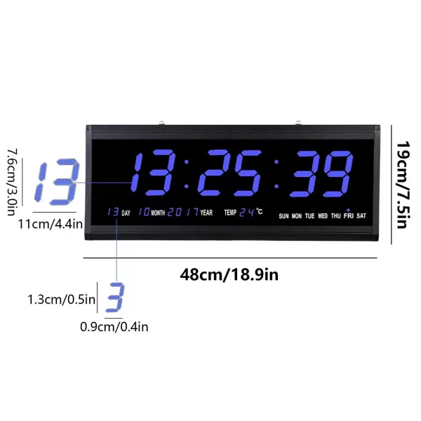 LED digitální nástěnné hodiny s ukazatelem data a teploty - 480 x 190 x 30 mm