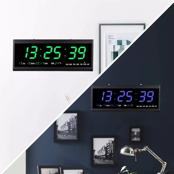 Digitální nástěnné hodiny lze umístit na stůl nebo zavěsit na zeď do obývacího pokoje, ložnice, kuchyně, kanceláře