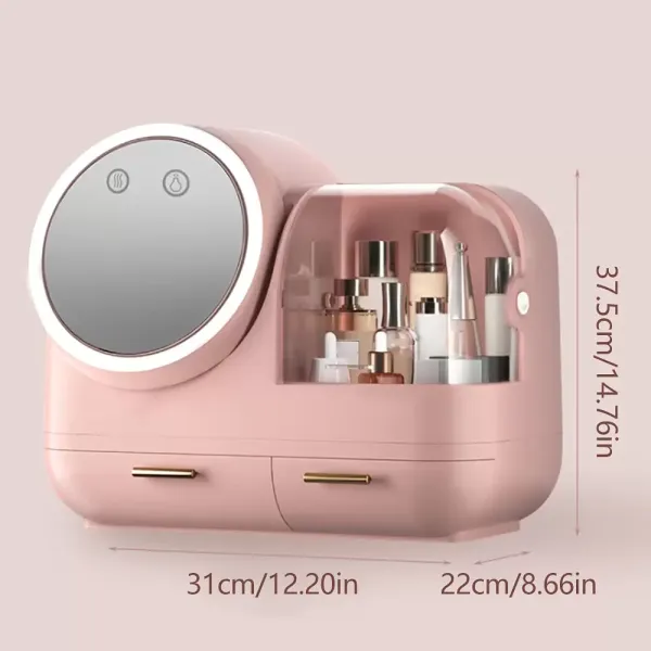 CNCEST (růžový/bílý/zelený) organizér na make-up s úložným boxem pro světelnou kosmetiku LED – otočné zrcadlo
