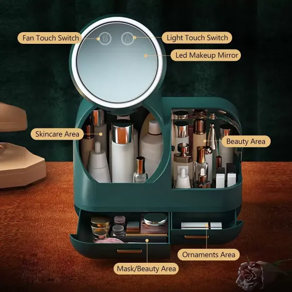 CNCEST (růžový/bílý/zelený) organizér na make-up s úložným boxem pro světelnou kosmetiku LED – otočné zrcadlo CNCEST (růžový/bílý/zelený) organizér na make-up s úložným boxem pro světelnou kosmetiku LED – otočné zrcadlo