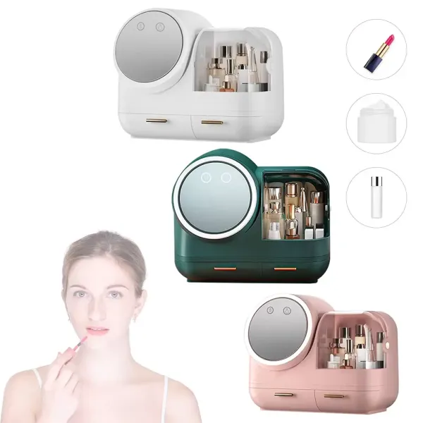 CNCEST (růžový/bílý/zelený) organizér na make-up s úložným boxem pro světelnou kosmetiku LED – otočné zrcadlo CNCEST (růžový/bílý/zelený) organizér na make-up s úložným boxem pro světelnou kosmetiku LED – otočné zrcadlo