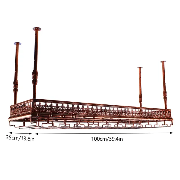 Kovový závěsný držák sklenic na víno na 40 šálků, retro styl, 35 x 100 cm, měď Kovový závěsný držák sklenic na víno na 40 šálků, retro styl, 35 x 100 cm, měď