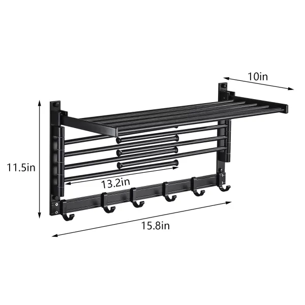 Nástěnný věšák na osušky - Hliník - 40 cm - Se 7 tyčemi - Kov - Pro koupelny a balkóny - Do 20 kg - Černá