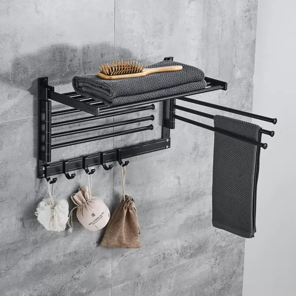 Nástěnný věšák na osušky - Hliník - 40 cm - Se 7 tyčemi - Kov - Pro koupelny a balkóny - Do 20 kg - Černá