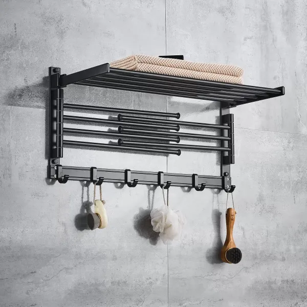 Nástěnný věšák na osušky - Hliník - 40 cm - Se 7 tyčemi - Kov - Pro koupelny a balkóny - Do 20 kg - Černá