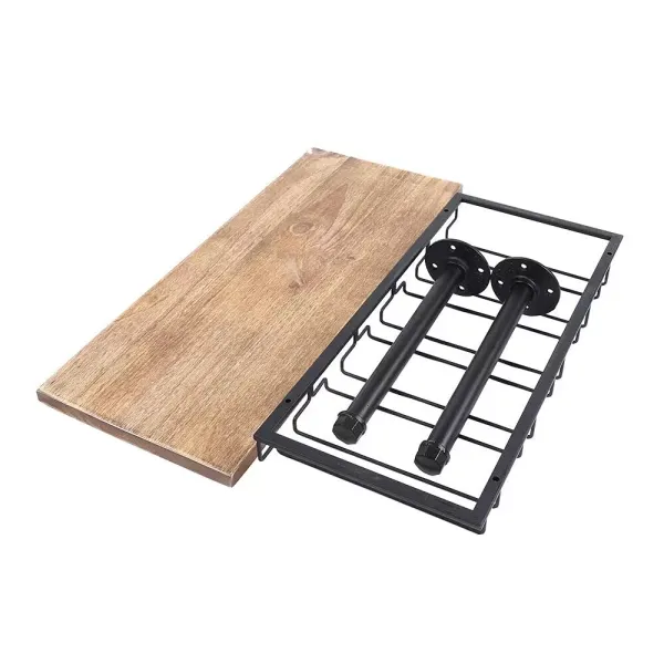 24" x 9,8" stojan na víno, domácí barový závěsný stojan s držákem skleněných pohárů pro domácí barovou uměleckou nástěnnou výzdobu