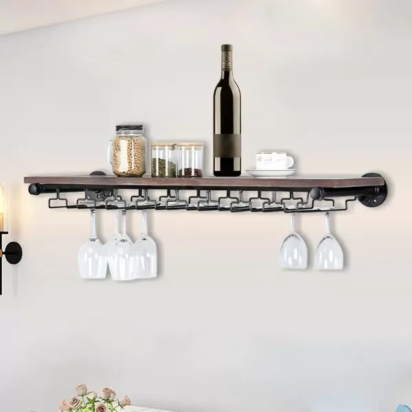 Dřevěný stojan na víno nástěnný kuchyňský bar stojan na víno (barva dřeva)