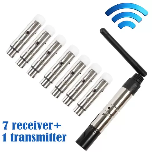 DMX512 Balíček 8 vysílačů a 7 přijímačů 2,4G ISM Wireless pro scénické osvětlení